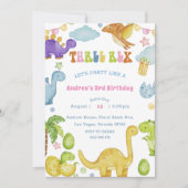 Dinosaur Trois Rex 3e Anniversaire Fête Invitation (Devant)