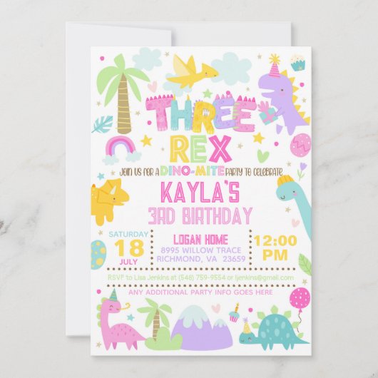 Dinosaur TROIS Rex 3e Invitation anniversaire (Devant)