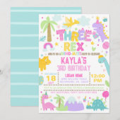 Dinosaur TROIS Rex 3e Invitation anniversaire (Devant / Derrière)