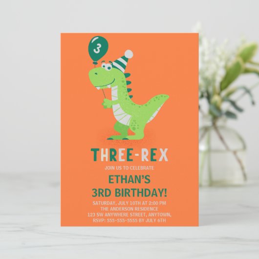 Dinosaur Trois Rex 3e Invitation d'anniversaire (Debout devant)