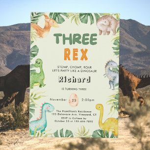 Dinosaur Trois Rex 3e Invitation d'anniversaire