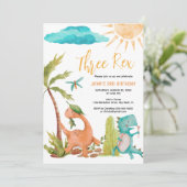 Dinosaur Trois Rex Anniversaire Fête Invitation (Debout devant)