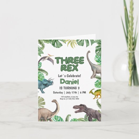 Dinosaur Trois rex Anniversaire Invitation T Rex P (Devant)