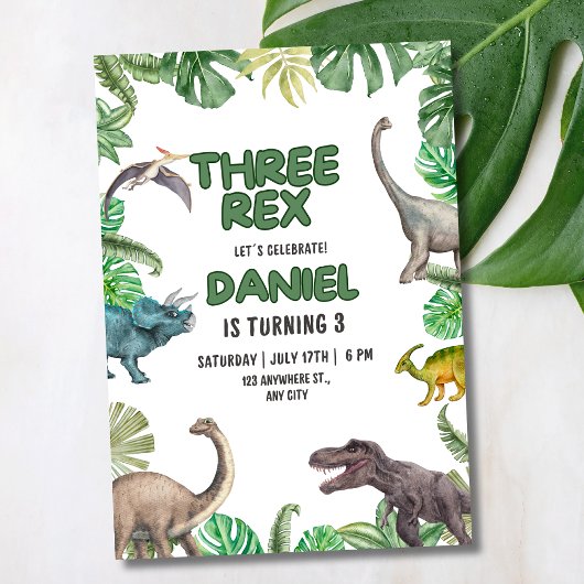 Dinosaur Trois rex Anniversaire Invitation T Rex P