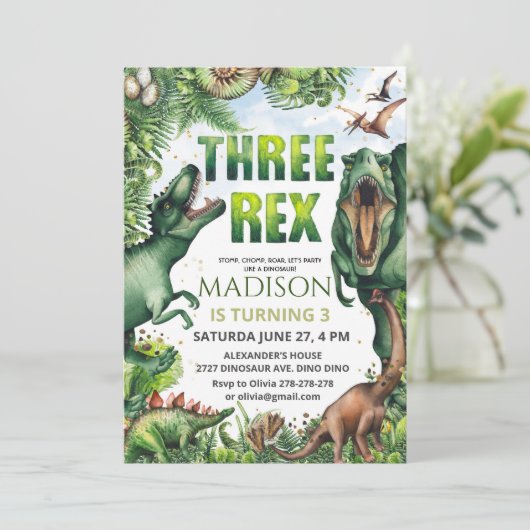 Dinosaur Trois Rex Invitation Boy (Debout devant)