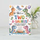 Dinosaur Twee A-Saurus 2e Verjaardagsfeest T-Rex Kaart (Staand voorkant)