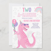 Dinosaur Twee A-Saurus 2e Verjaardagsfeest T-Rex Kaart (Voorkant)
