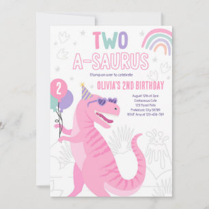 Dinosaur Twee A-Saurus 2e Verjaardagsfeest T-Rex Kaart