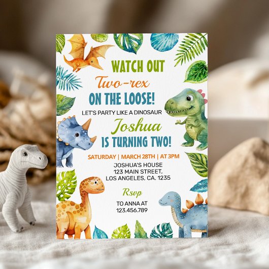 Dinosaur Twee-Rex Verjaardag Uitnodiging