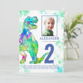 Dinosaur, tweede geboortedag foto kaart (Staand voorkant)