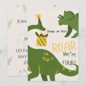 Dinosaur Twins 4th Birthday Invitations (Devant / Derrière)