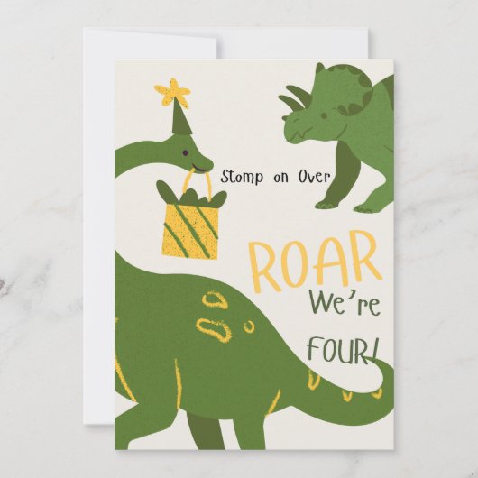 Dinosaur Twins 4th Birthday Invitations Kaart (Voorkant)