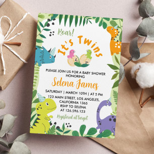 Dinosaur Twins Baby shower Invitation Kaart