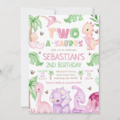 Dinosaur Two-A-Saurus Girl 2e verjaardag Kaart (Voorkant)