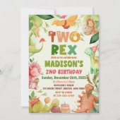 Dinosaur Two Rex Greenery Uitnodiging 2e Verjaarda (Voorkant)