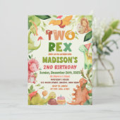 Dinosaur Two Rex Greenery Uitnodiging 2e Verjaarda (Staand voorkant)