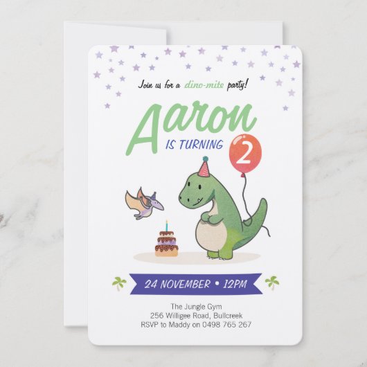 Dinosaur-uitnodigingen, verjaardagsuitnodigingen v kaart (Voorkant)