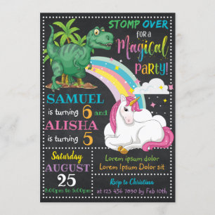 Dinosaur & Unicorn Invitation Anniversaire