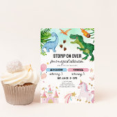 Dinosaur & Unicorn Joint Kids Birthday Kaart