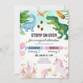 Dinosaur & Unicorn Joint Kids Birthday Kaart (Voorkant)