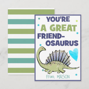Dinosaur Valentijn Kaart voor kinderen Friend-Osau Notitiekaartje