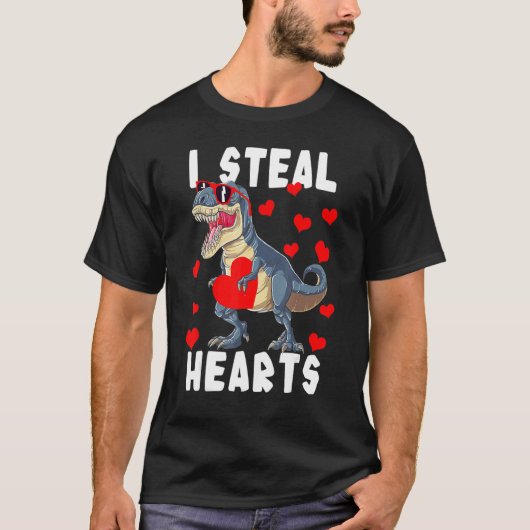 Dinosaur Valentines Day I Steal Hearts Rex Love T-shirt (Voorkant)