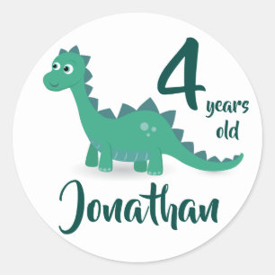 Dinosaur verjaardag gepersonaliseerde stickers. ronde sticker