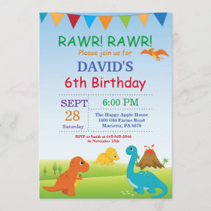 Dinosaur Verjaardag Uitnodiging Dino Party
