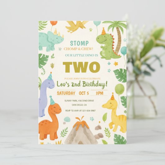 Dinosaur Verjaardag Uitnodiging, EDITABLE Dinosaur Kaart (Staand voorkant)