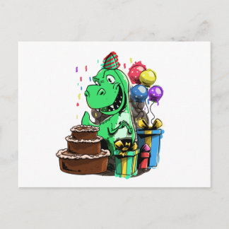 Dinosaur Verjaardagsfeestje Voor Een Schattige Tyr Briefkaart