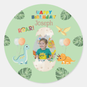 Dinosaur verjaardagsstickers- Aangepaste naam Ronde Sticker