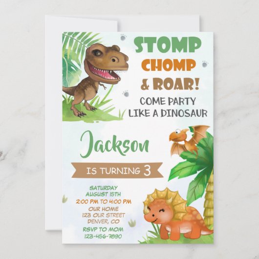 Dinosaur verjaardagsuitnodiging Dino uitnodiging (Voorkant)
