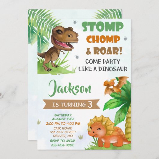 Dinosaur verjaardagsuitnodiging Dino uitnodiging (Voorkant / Achterkant)