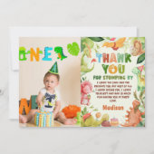 Dinosaur Vert Carte de remerciements photo Anniver (Devant)