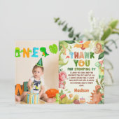 Dinosaur Vert Carte de remerciements photo Anniver (Debout devant)