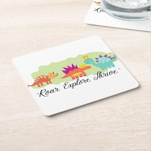 Dinosaur Vierkante Kartonnen Onderzetter (Schuin)