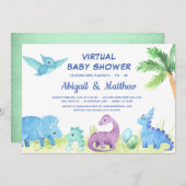 Dinosaur Virtual Baby shower Cute Invitation (Devant / Derrière)