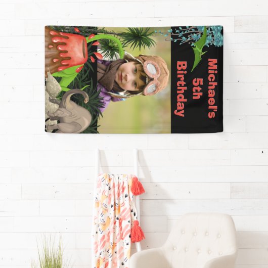 Dinosaur vulcano jongens verjaardagsbanner spandoek (Insitu)