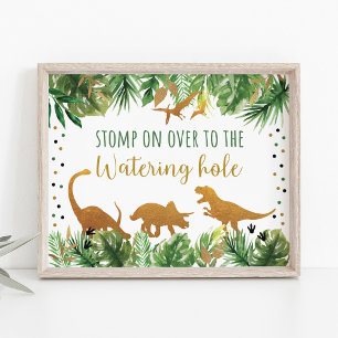 Dinosaur Watering Hole Birthday Sign Poster