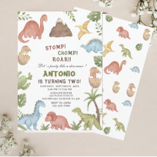 Dinosaur waterverf stomp chomp roar verjaardagsdee kaart