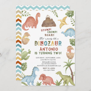 Dinosaur waterverf stomp chomp roar verjaardagsdee kaart