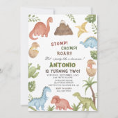 Dinosaur waterverf stomp chomp roar verjaardagsdee kaart (Voorkant)