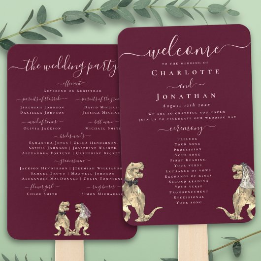 Dinosaur Wedding Ceremony Burgundy Wine Blush Pink Handwaaier