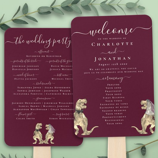 Dinosaur Wedding Ceremony Burgundy Wine Cream Handwaaier