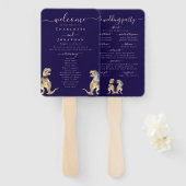 Dinosaur Wedding Ceremony Navy Blue Blush Pink Handwaaier (Voorkant en achterkant)