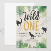 Dinosaur Wild One - First Birthday Kaart (Voorkant / Achterkant)