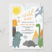 Dinosaur Wild Un 1er Anniversaire Fête Invitation (Devant)