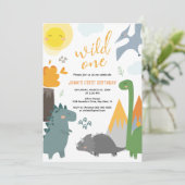 Dinosaur Wild Un 1er Anniversaire Fête Invitation (Debout devant)