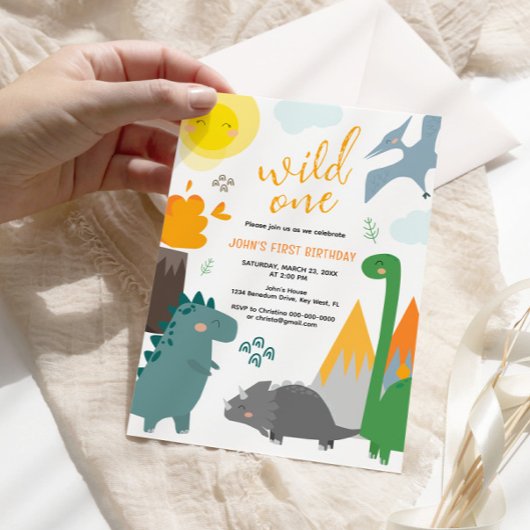 Dinosaur Wild Un 1er Anniversaire Fête Invitation