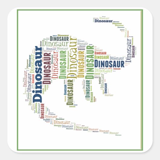 Dinosaur Word Art Vierkante Sticker (Voorkant)